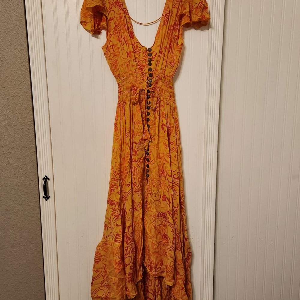 TIARE HAWAII Yellow Orange Button Front Open Back Hi Low Dress, Coverup -NWT - Picture 3 of 10